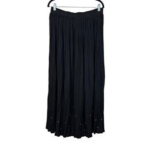Stonebridge Black Crinkle Maxi Skirt 1X Beaded Hem Boho Formal Made USA